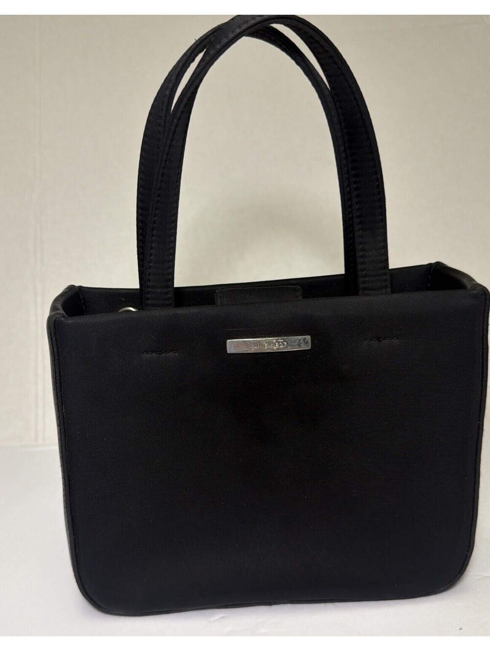 VTG Nine West Square Black Bag Purse 7.5 x 6 x 2.75” Satin And Faux Leather